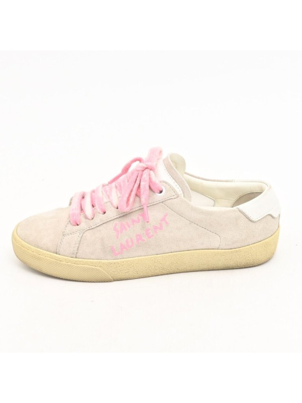 Saint Laurent Paris Sneakers Light Gray White Pink Embroidery Court